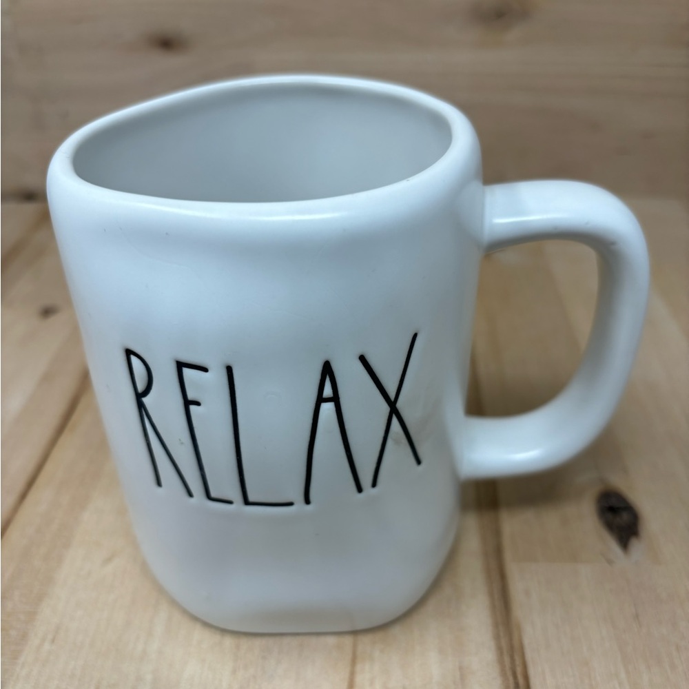 Rae Dunn RELAX Mug White Ceramic with Black Lettering New